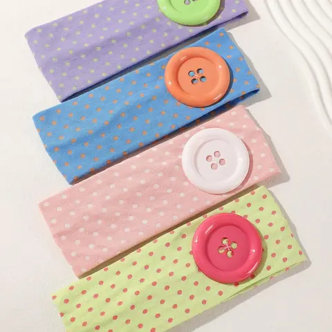 4pcs Multicolor Polka Dot Button Hairbands, Soft Elastic Anti-Slip Sports Yoga Accessories, Millennial Style Headwear, Non Slip Hairbands