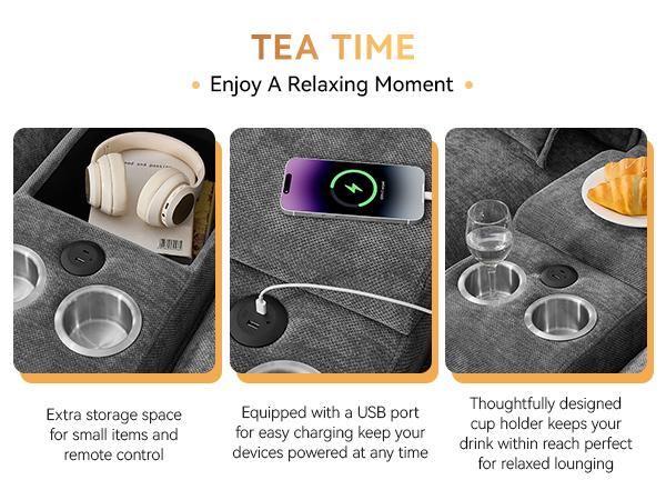 125'' U Shaped Cloud Modular Sectional Sofa with Chaise Lounges, Chenille Upholstered Comfy Couch with Storage Console, USB Charging Ports & Cup Holders, Modern Deep Seat Sofa for Living Room, Beige