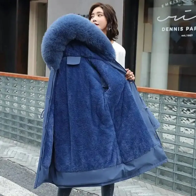 Winter Jacket 2025 New Women Parka Clothes Long Coat Liner Hooded Jacket Collar Thick Warm Snow Wear Padded Parka 6XL Gift