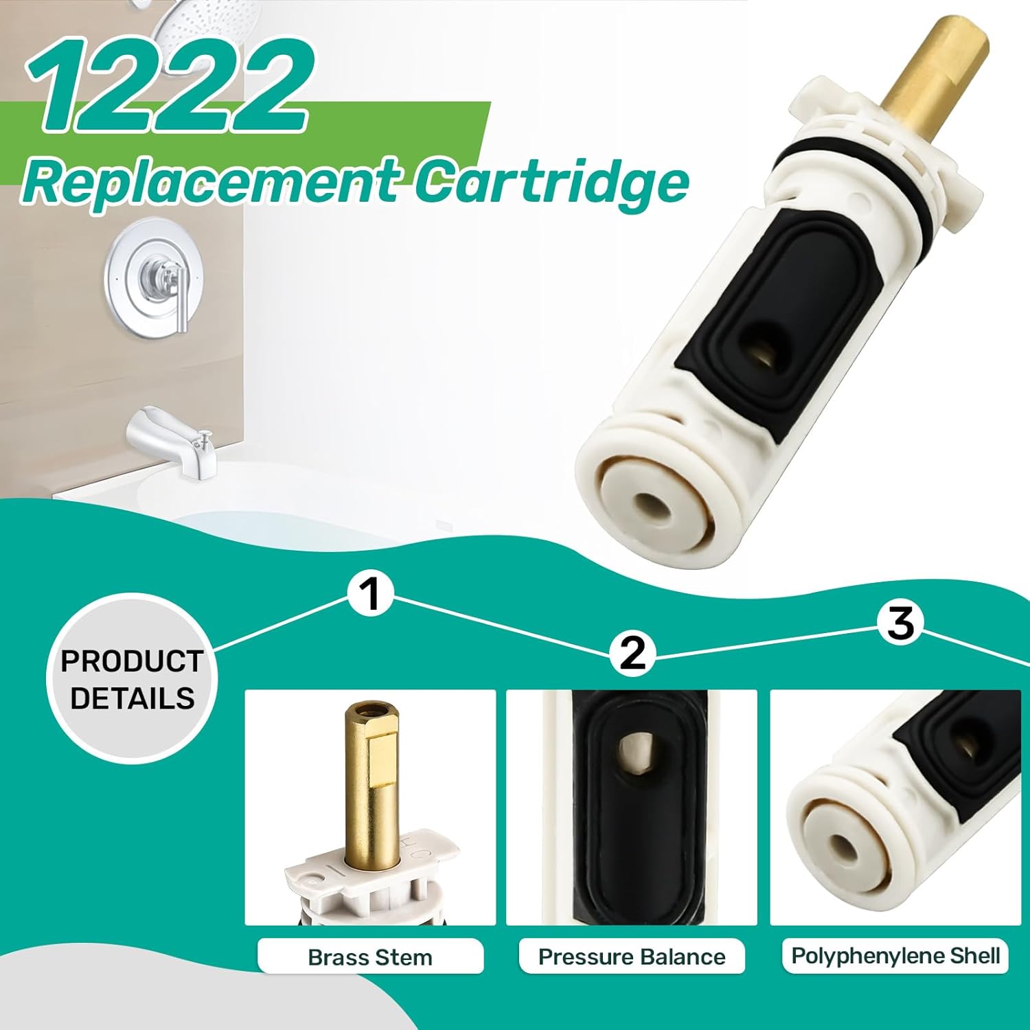 1222 Replacement  Kit for Moen  Handle Posi Temp Faucet, Compatible with Moen Bathtub & Shower Valve , Including 104421