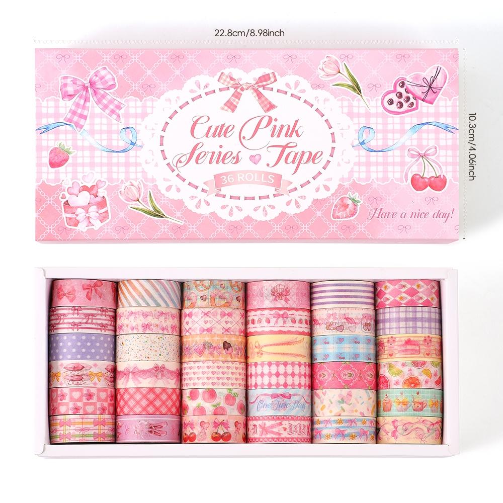36 Rolls Pink Washi Tapes Set, Cute Butterfly, Gingham, Cherry & Dessert Pattern Decorative Masking Tapes for Scrapbooking, Journaling, DIY Crafts, Bullet Journal Supplies, Valentine's Day and Christmas Gifts, Scrapbook Materials