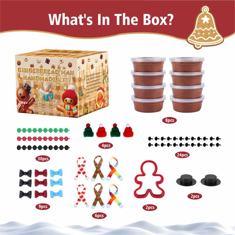 DIY Christmas Gingerbread Man Clay Set, Kids Indoor Easy Handmade Kit, Includes Accessories, Perfect Holiday Gift