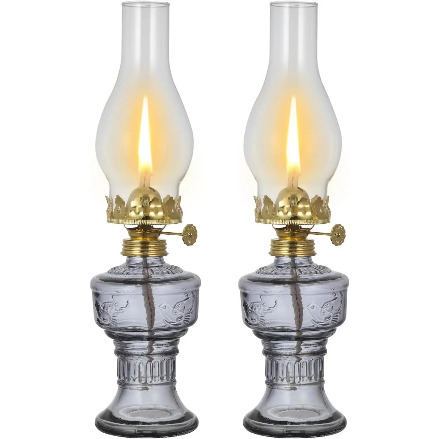 2-Piece Antique Rustic Glass Kerosene Oil Lanterns (12.8in) - Classic Hurricane Chamber Lamps with Cotton Accents, Ideal for Table Decor, Indoor Home Plant Styling, Emergency Lighting & Gifting, Decoration