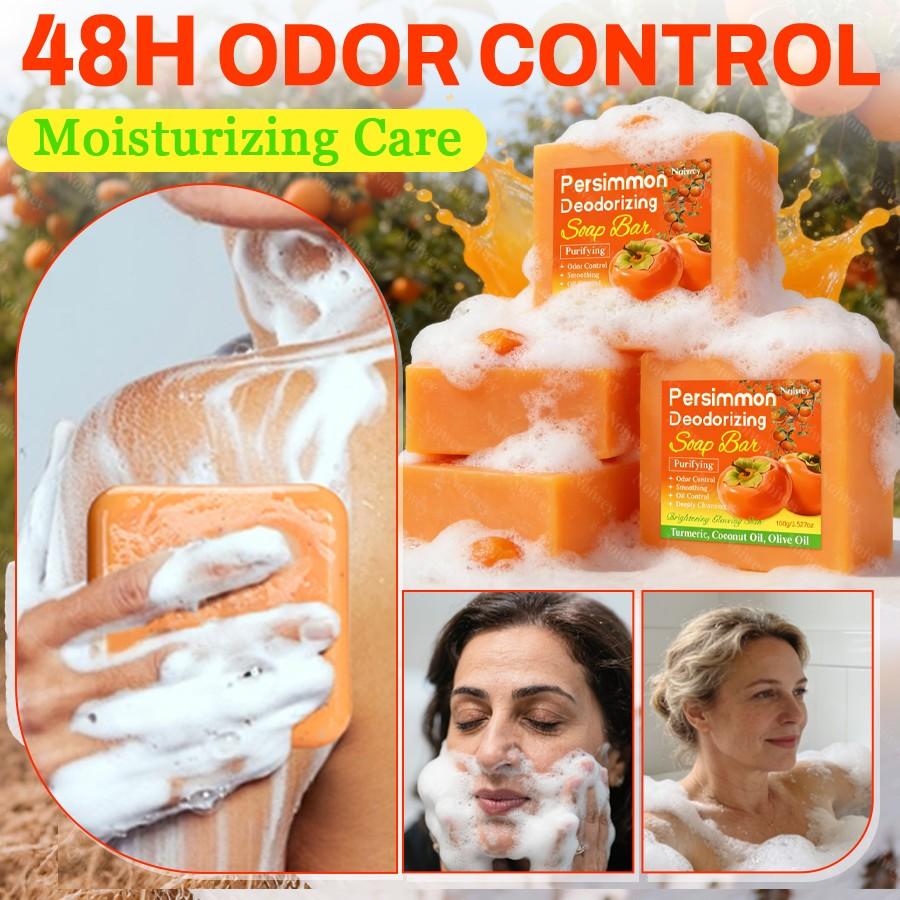 5pcs Persimmon Bar Soap, Cleanser, 48 hour odor control, Multi functional soap for Cleansing The Face, Body, Hands, Eliminates Body Odor, Deep Cleans, Controls Oil, Smooths And Refines The Skin, Provides Moisturizing, Hydrating Care