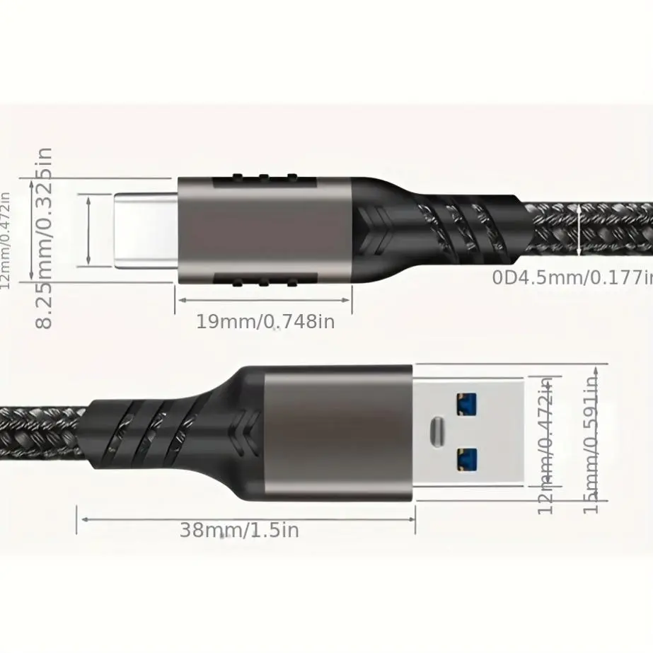 30.48/1981.2cm/100.58cm/201.17cm/3.05meter USB A to USB C Cable | 10Gbps Data Transfer and 60W 3A Fast Charging, USB 3.2 Gen2 Type-C Cord, USB Type-A to USB Type-C Charging Cable for Hard Disk, Android Smartphones, and Other Type-C Device