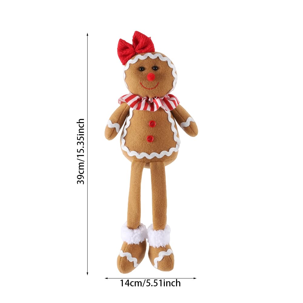 15-Inch Large Christmas Plush Gingerbread Man Doll, Boy Girl Version, Chef Hat and Bow, Decorative Ornament, Home Soft Toy, Holiday Decoration