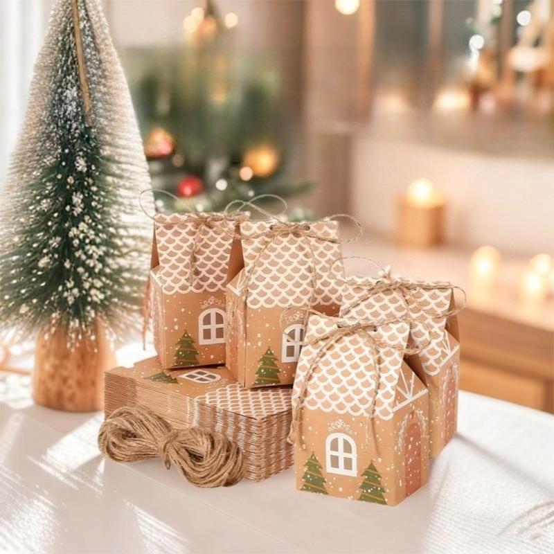 10pcs Gift Boxes, Christmas Creative Kraft Paper Gift Packaging Boxes, Small House Candy Boxes Cookie Boxes Jewelry Boxes