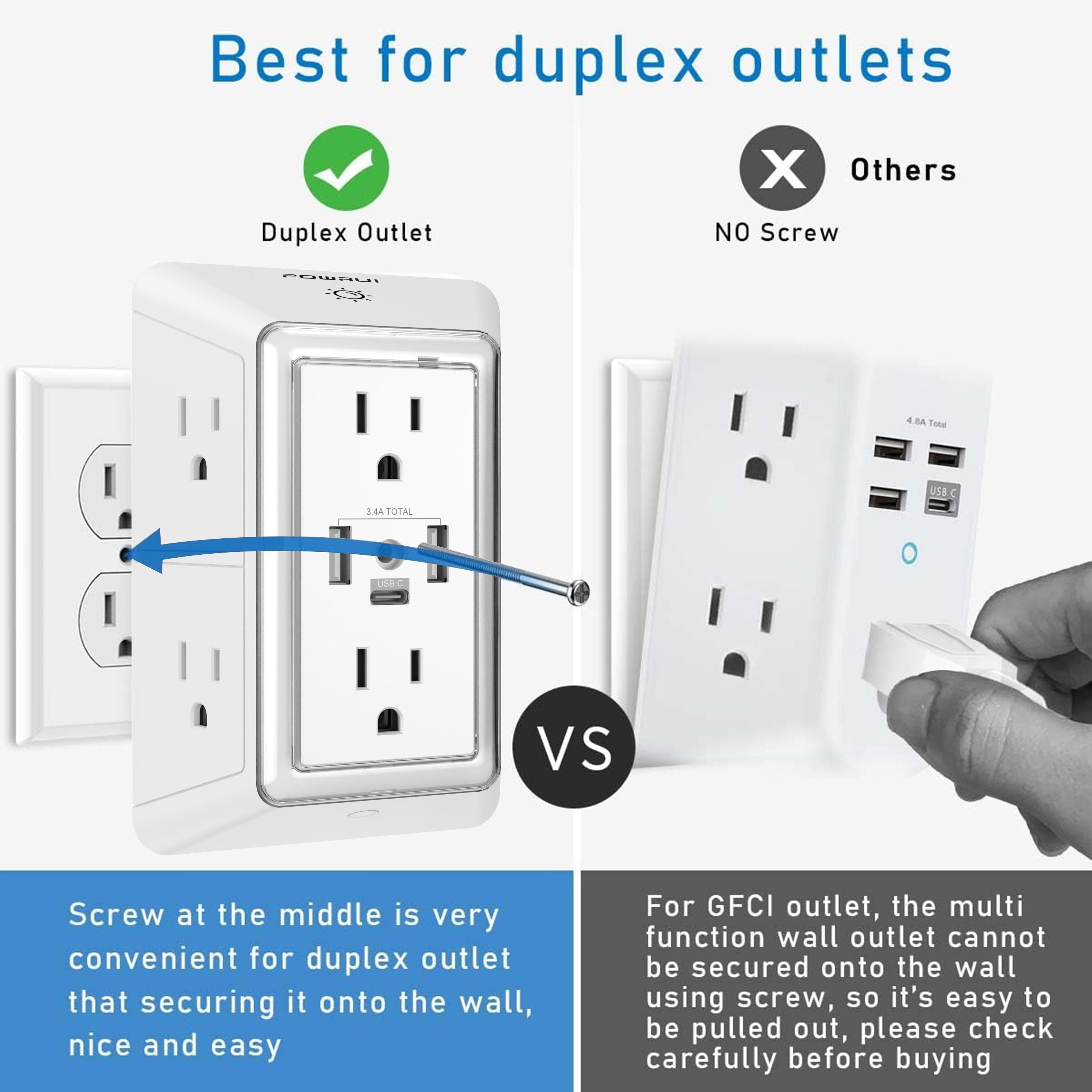 Multi Plug Outlet Surge Protector - POWRUI 6 Outlet Extender with 3 USB Ports (1 USB C) and Night Light, 3-Sided Power Strip with Adapter Spaced Outlets - White, ETL Listed