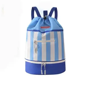 Dry/Wet Separation Children's Swimming Backpack Large Capacity Lightweight Beach Bag Striped Waterproof Beach Backpack