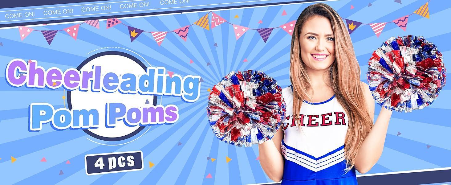 4Pcs Upgraded 12inch Metallic Cheerleading Pom Poms, Cheerleader Pompoms Cheer Poms for Kids Adults, Cheering Squad Pompoms for School Sports Games Dance Party
