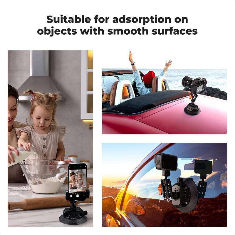 【K&F CONCEPT】4.5" Suction Cup Camera Mount with Magic Arm, ARRI Style 1/4" 3/8" Threads, Quick Release Car Mount Compatible with Gopro DJI Insta360 for DSLR Action Camera Phone Video Shooting