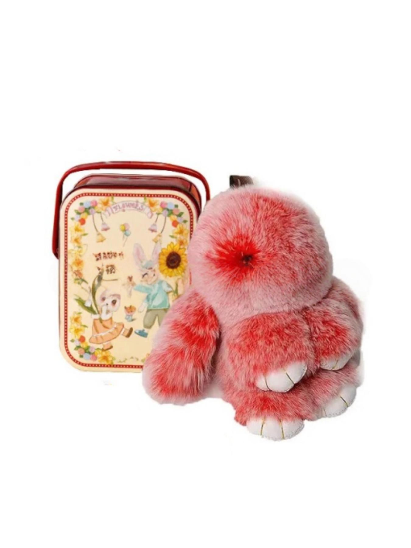 Handmade Rabbit Keychain with Design Tin Box, Creative Gift for Girls, Soft Fuzzy Bunny Pendant, Travel Accessory, Birthday Present