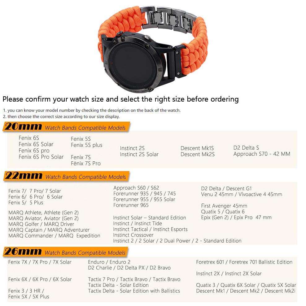 Garmin Compatible Watch Bands, Durable Nylon Strap Design for Garmin Fenix/fit/forerunner/marq/dessert, Sizes 20mm/22mm/26mm