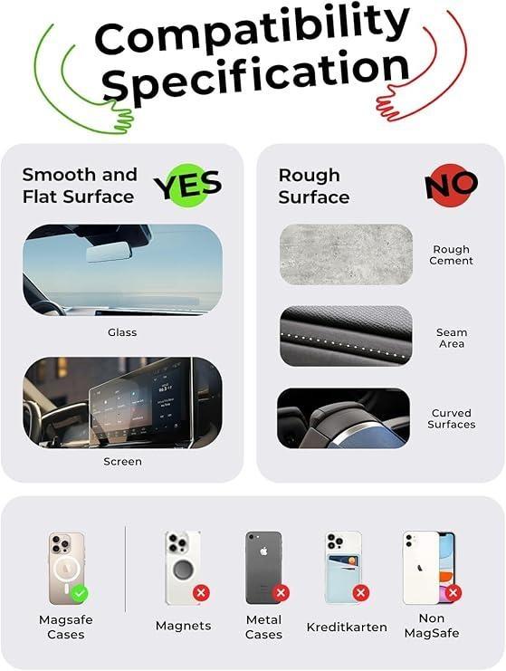 LISEN  Retractable Car Phone Mount Vacuum Magnetic Phone Holder, 360° Adjustable for MagSafe Car Holder Foldable Suction Phone Mount for Car, for Garmin GPS/Mirror/Smooth Surface, for iPhone 16 Pro Max 15