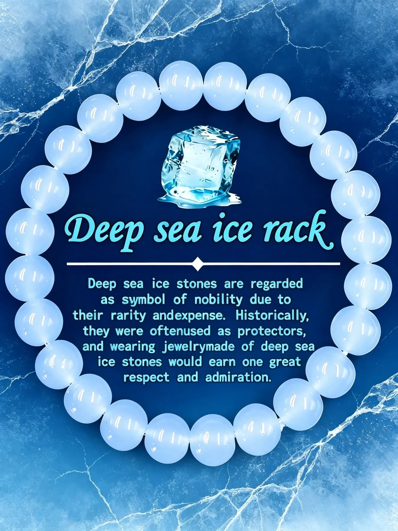 Deep sea ice rack Translucent Ice Blue Uniform Bead Elastic Bracelet, Single Strand Polished Deep Sea Stone Layerable Accessory, Fits Casual & Semi-Formal Outfits, Timeless Elegant Gift Symbolizing Nobility, Protection & Admiration