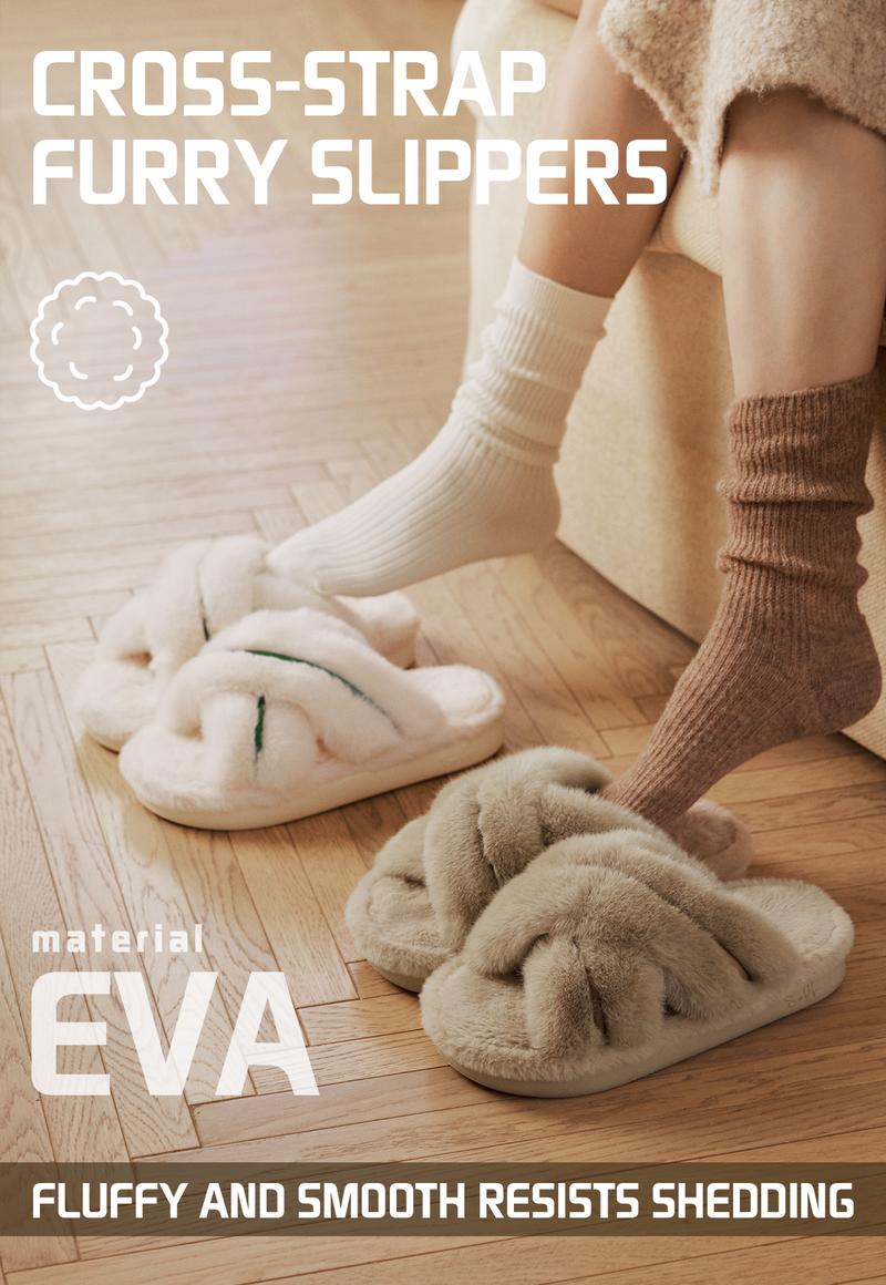 YASSIA Women’s Plush Fuzzy Slides | Faux Rabbit Fur Warm Indoor Outdoor Slippers Girl Shoe