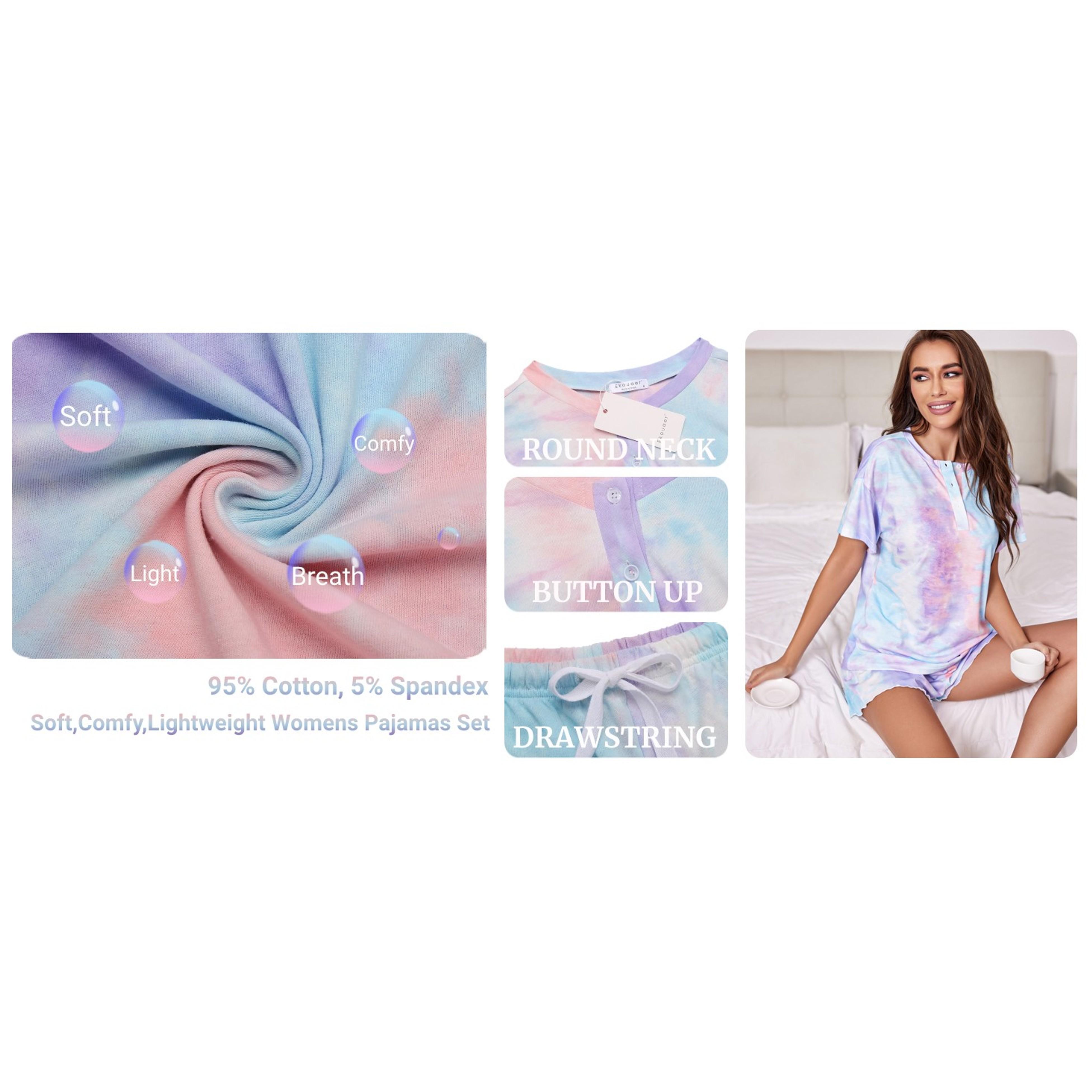 Pajamas Set for Women Short Sleeve Lounge Set 2 Piece Loungewear PJs Soft Cute Lightweight Sleepwear
