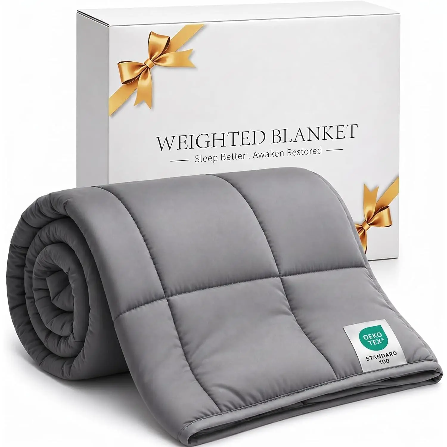 Weighted Blanket 10lbs (48”x72”,Grey) Twin Size Soft Cooling Heavy Blanket for Sleeping, Breathable All Season Comfort with Premium Glass Beads,Machine Washable