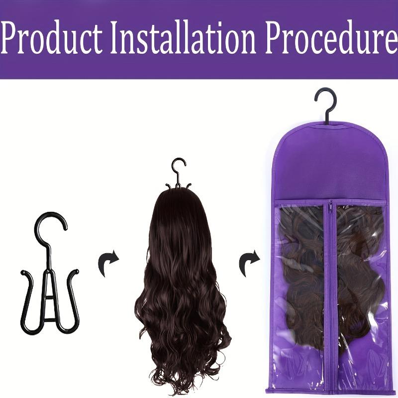 The wig storage bag is suitable for multiple wig stands and includes hangers for organizing wigs and hair extensions. It comes with 6 storage bags and 6 wig hooks.