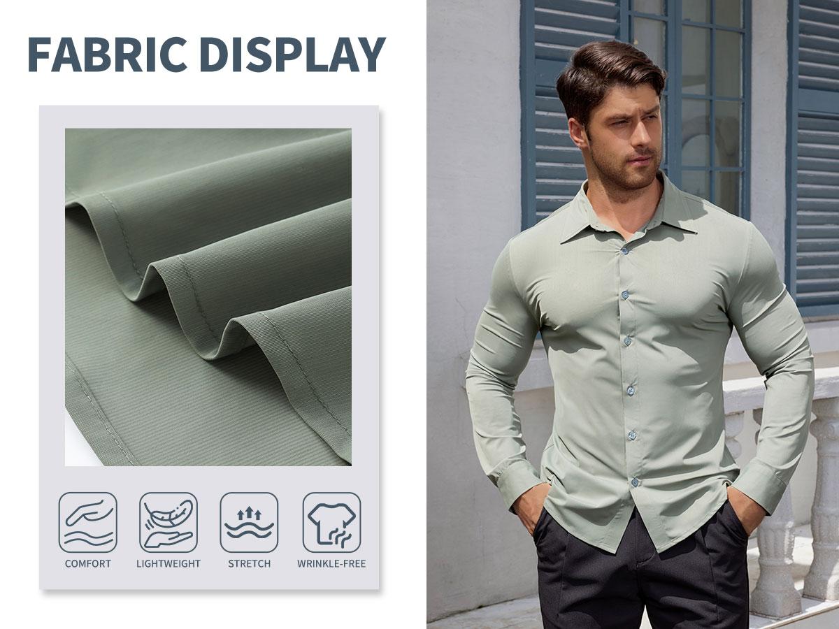 STREVATE Men's Muscle Fit Shirt,Wrinkle-Free Casual Button Down Long Sleeve Dress Shirt
