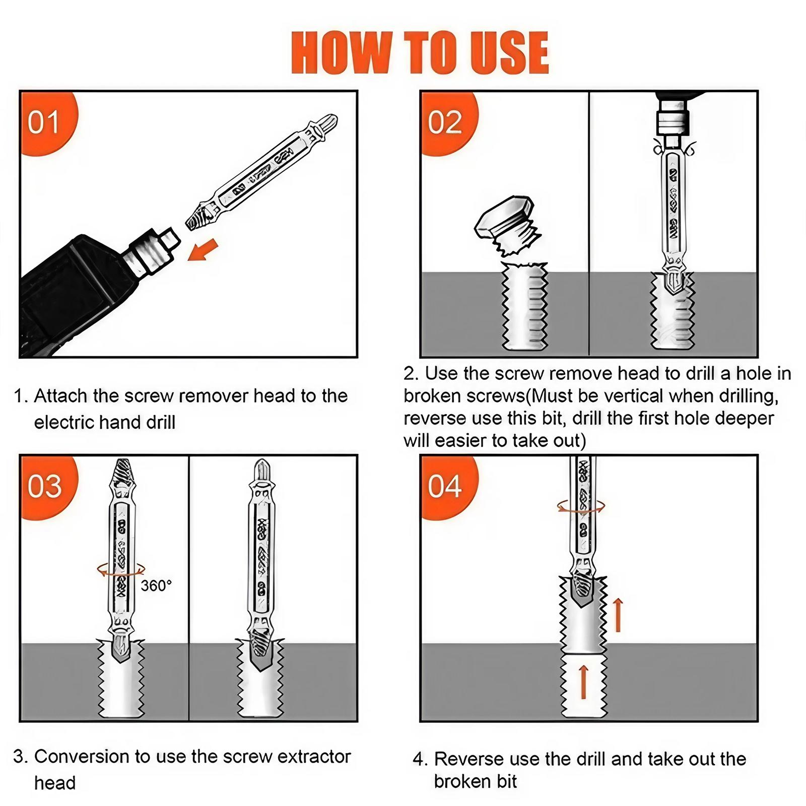 HSS Nitrided Screw Extractor Set 4 or 5 Pcs Broken Bolt Remover Drill Bit Kit Home Mechanical Repair Tools Metal Drilling Damaged Screw Removal Thread Repair Emergency Tool High Efficiency Stripped Screw Extractor Set