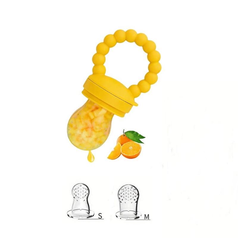 Baby Fruit Feeder Teether,Beaded Silicone Ring Handle, BPA-Free Fresh Food Feeder with 3 Mesh Pouches, Safe Tableware for Infant Self-Feeding