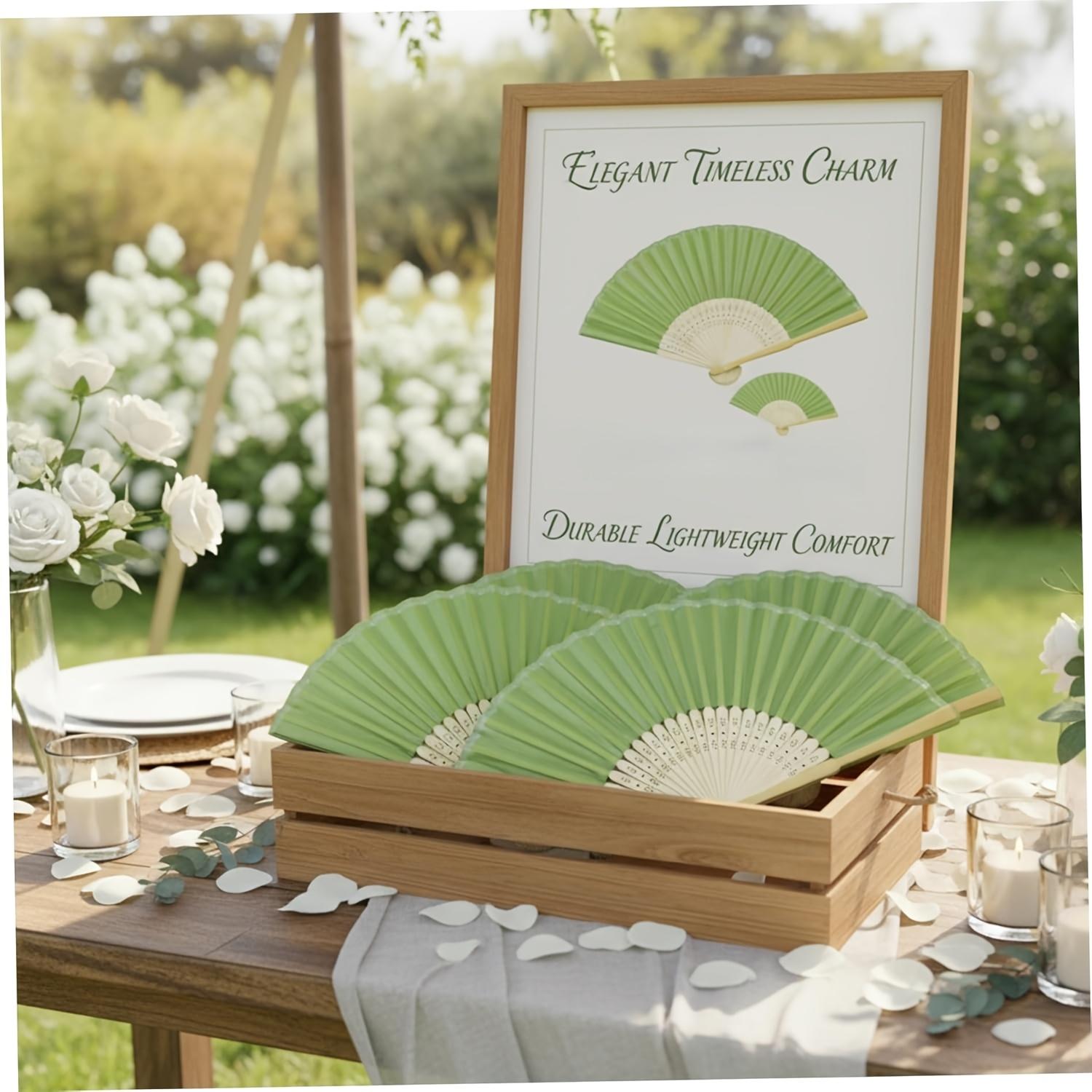 Gift for Her/Him 16pcs Green Wedding Favor Fan Set, Women's Handheld Folding Fan with Green Bow, Tassel, Gift Bag, DIY Decorative Women's Gift, Wedding Party Decoration. Suitable for Bridal Shower Favors, Return Gifts, Wedding Banquet Gifts