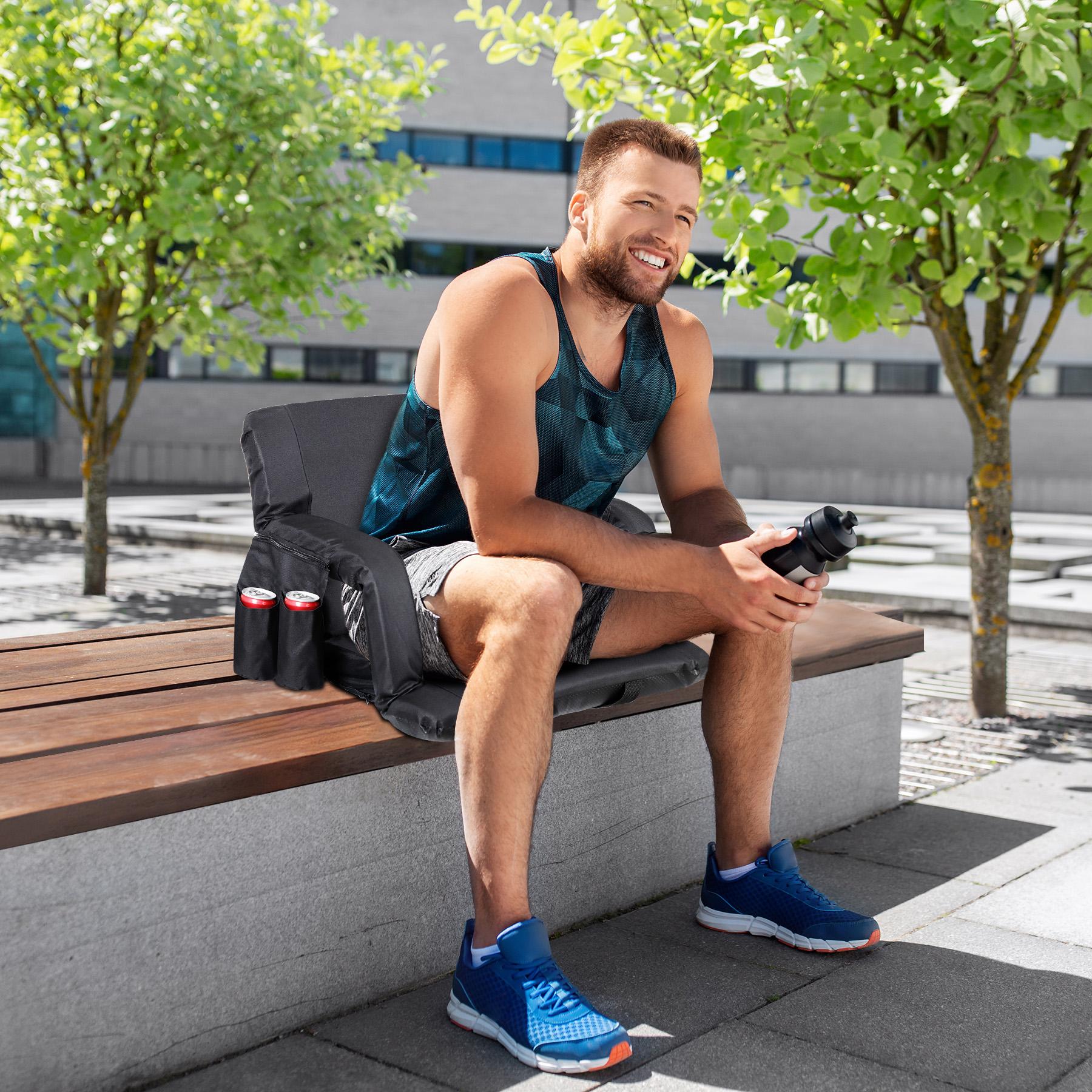 Zeny 25-in Extra Wide Stadium Seat Chair 6 Reclining Positions Padded Foldable for Bleacher Black/Red/Blue Portable Outdoor Seating with Storage Pockets Zeny 25-in Extra Wide Stadium Seat Chair 6 Reclining Positions Padded Foldable for Bleacher Black/Red/Blue Portable Outdoor Seating with Storage Pockets