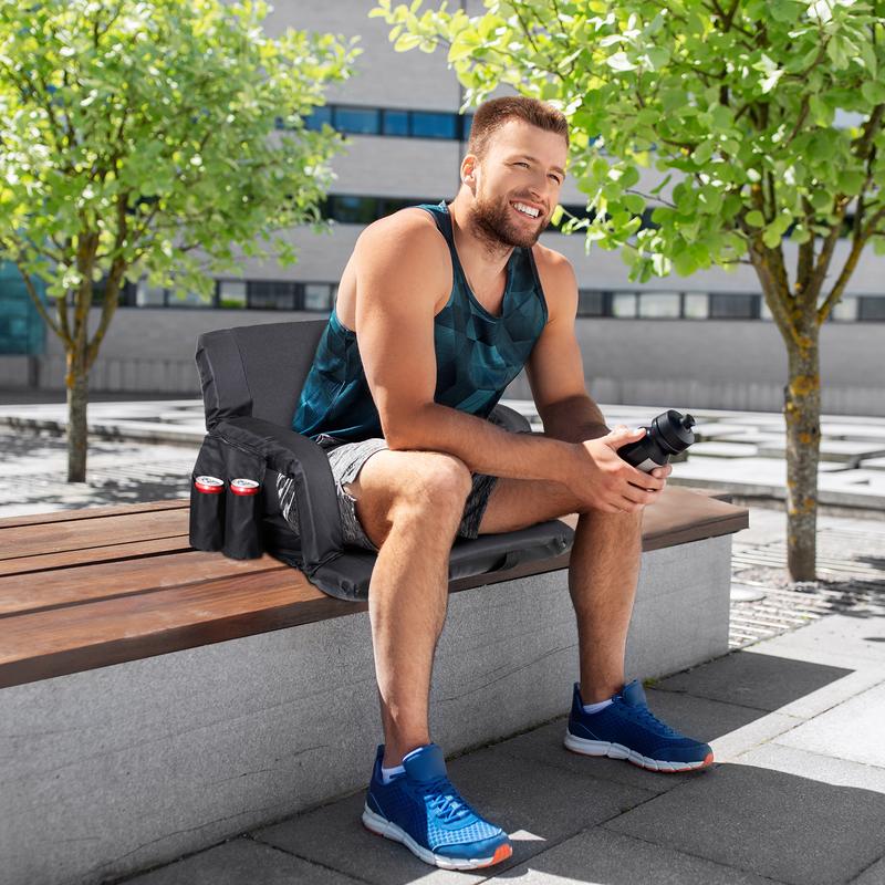 Zeny 25-in Extra Wide Stadium Seat Chair 6 Reclining Positions Padded Foldable for Bleacher Black/Red/Blue Portable Outdoor Seating with Storage Pockets