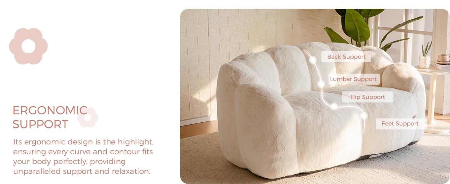 MAXYOYO Bean Bag Chair for Adults, Loveseat Floral Shaped Bean Bag Sofa, Ultra Soft Love Seat Mini Sofa Couch, Faux Fur Reading Chair for Living Room Bedroom