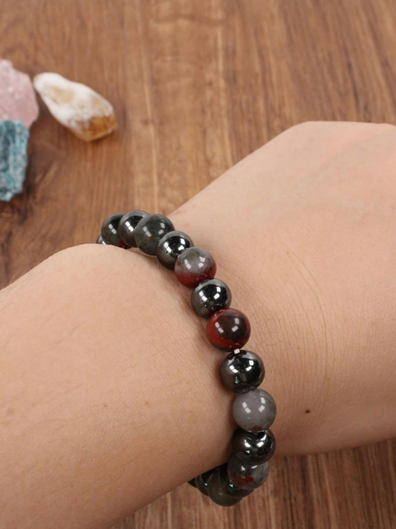 Anxiety Relief Bracelet Stress Reduction Fatigue Natural African Bloodstone Turquoise Beaded Bracelet for Men and Women Daily Wear High Quality Bracelet