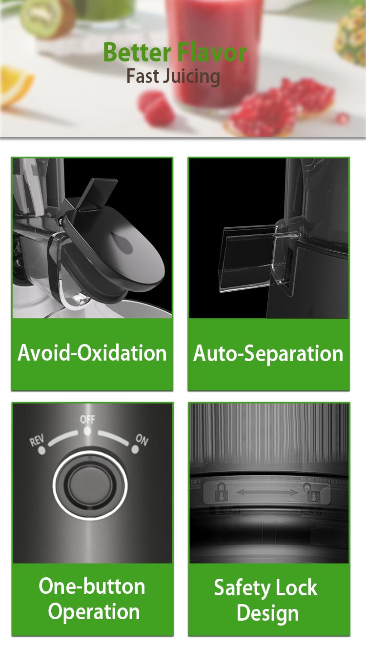 Juicer, slow-speed mixing type juicer, equipped with a 5/6.5-inch feed port, capable of extracting whole fruits and vegetables. Made of stainless steel. The slow-speed mixing type juicer is easy to clean and has a purity of 99.6%.