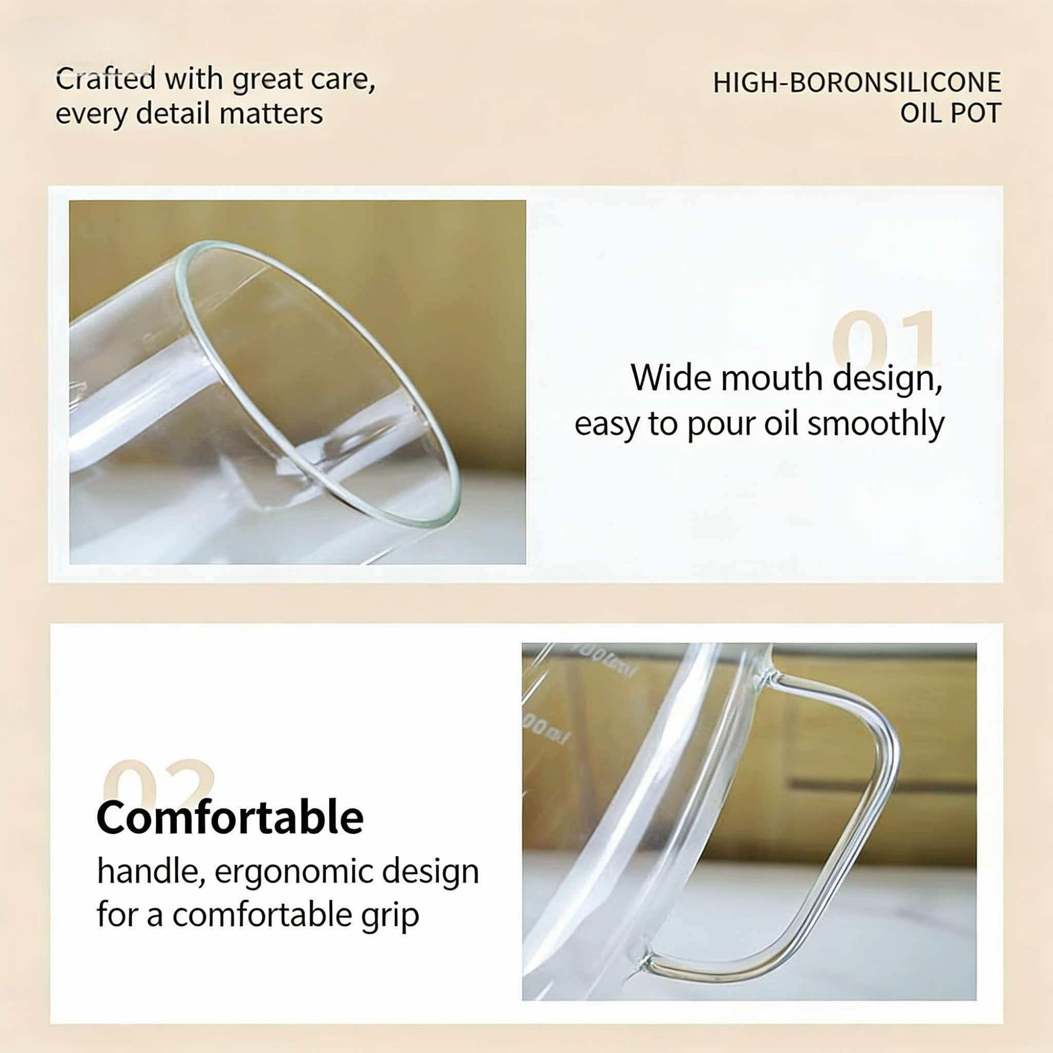 2pcs High Borosilicate Glass Multi-Functional Kitchen Condiment Bottles, Large Capacity Soy Sauce Vinegar Oil Bottle, Durable & Elegant Design