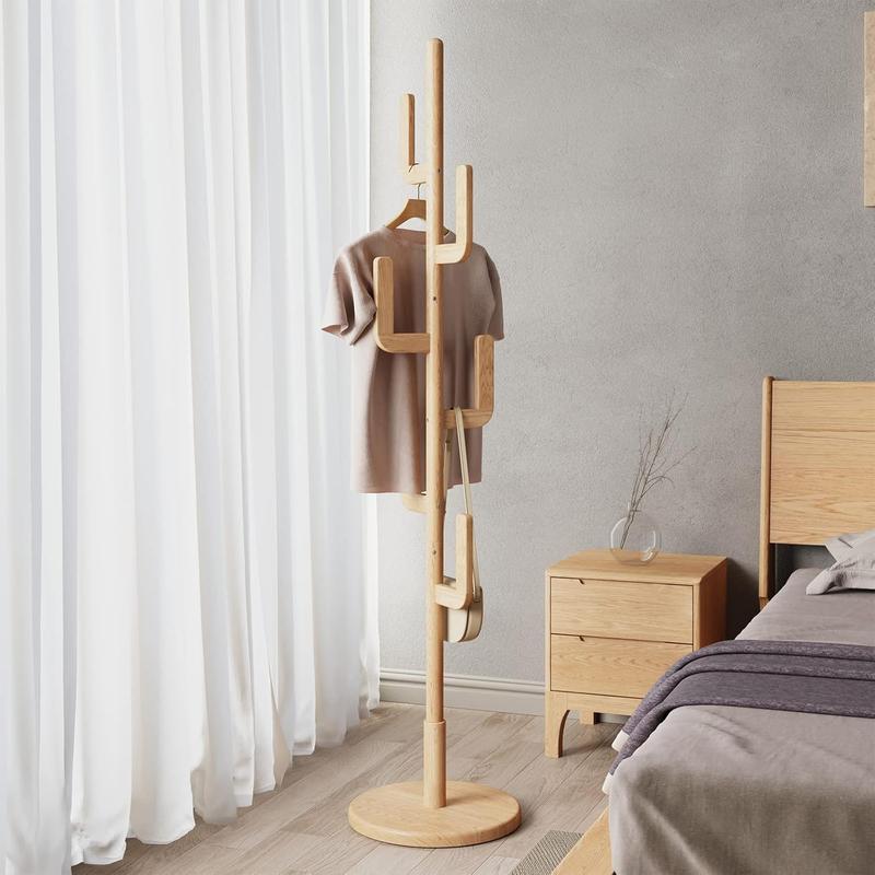 【Summer】Solid Wood Cactus Coat Rack Freestanding, Adjustable Height Wooden Coat Rack Stand with 6 Hooks, Unique Design Coat Tree for Entryway, Bedroom,Coats,Bags