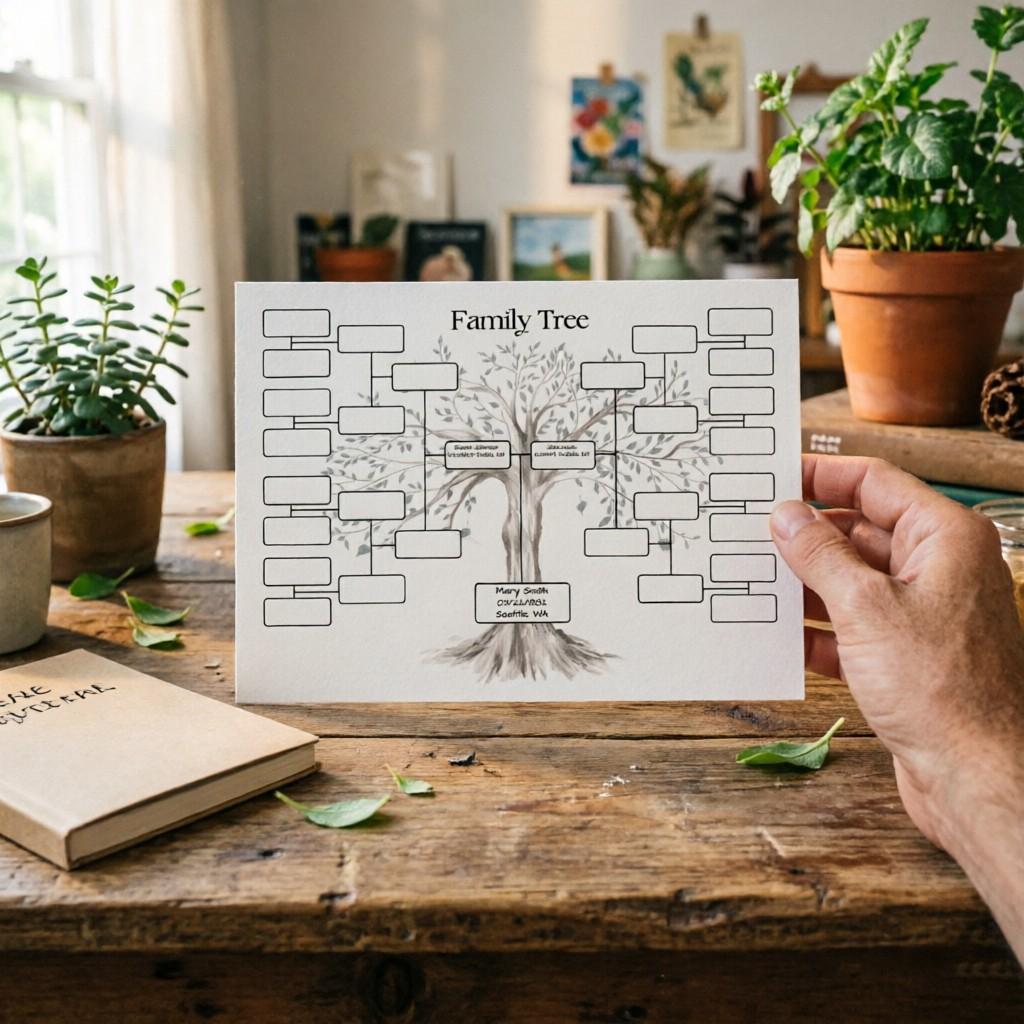 5 Sheets Watercolor Tree Design Family Tree Chart, Genealogy Record Template, Multi-Generation Family History Research, Memorial Gift Decorative Art