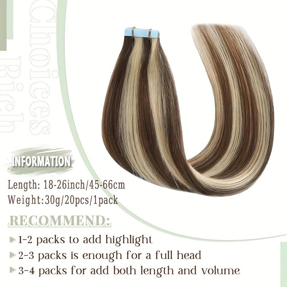 Women's Real Human Hair Tape-In Extensions, 1-4 Packs Long Strands 18-26 Inch Soft Straight Seamless Dark Brown to Blonde Highlights, Smooth Texture Easy Apply for 2 Glam Hairstyle Upgrades