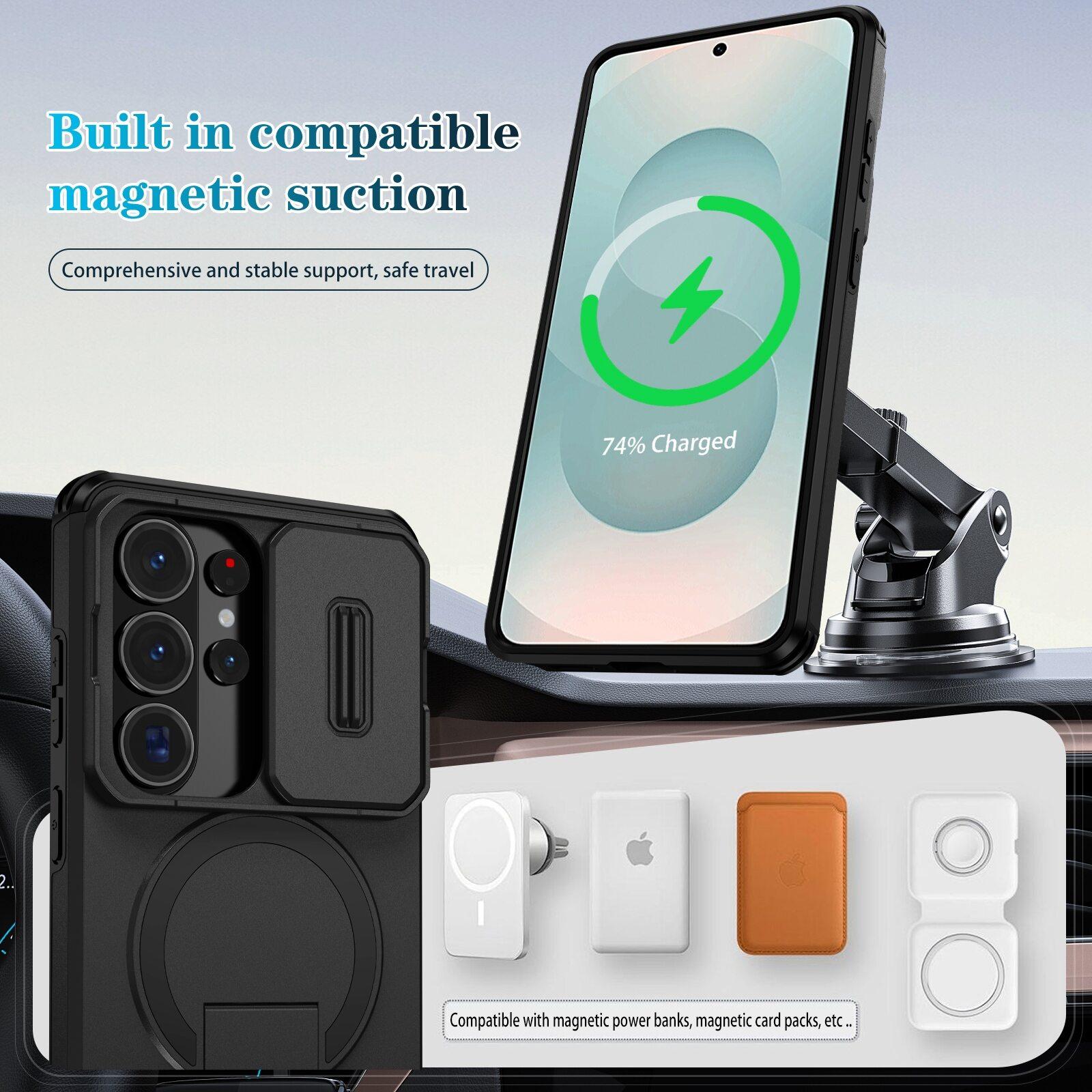 Lens Protect Camera Phone Case for Samsung S26 S25 FE S24 Ultra S23 Plus A17 A57 A56 A36 A16 A35 A55 Magnetic Kickstand Cover