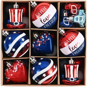 4th of July Tree Decorations for Patriotic Memorial Day Ornaments, 35Pcs Red White Blue Shatterproof Top Hat Star Americana Hanging Ball Decor for Independence Day USA 250th Anniversary