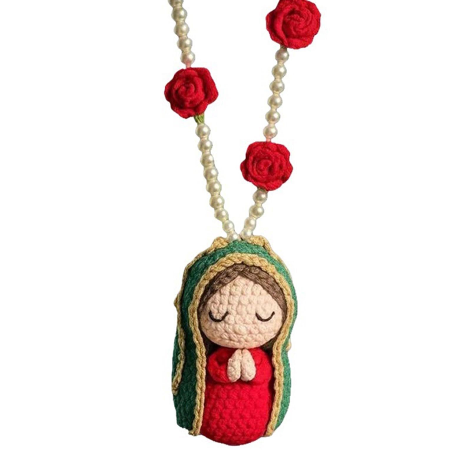 Maria Doll Sunflower Yarn Handmade Knitted Portrait Rearview Mirror Puppet Hanging Hook Gift, Unique Crafted Decoration Item