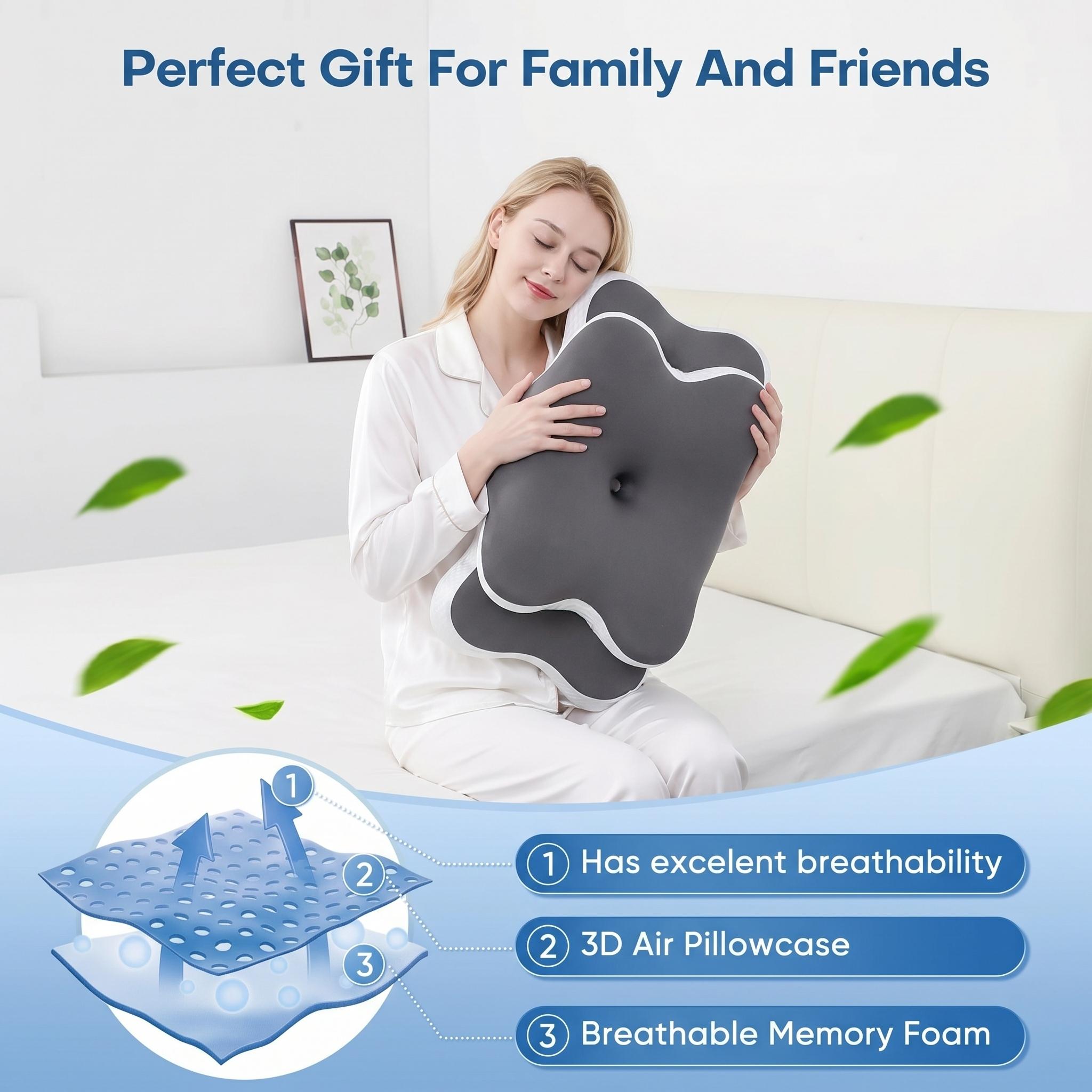 Double Sided Ergonomic Neck Pillow, Travel Neck Cushion, cooling skin-friendly cover and odor-free memory foam. Zoned support with widened armrest, soft comfy, fits all sleeping positions for home use, Neck Rest Cushion