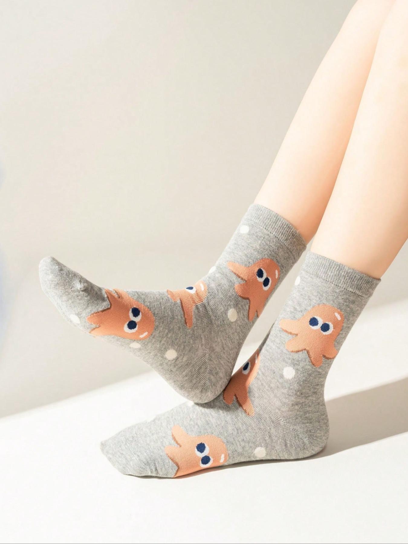 Kids Crew Socks Set, Unisex Cartoon Burger & Fries Pattern, Comfortable Soft Mid-Calf Socks, Casual Daily Wear, All Seasons