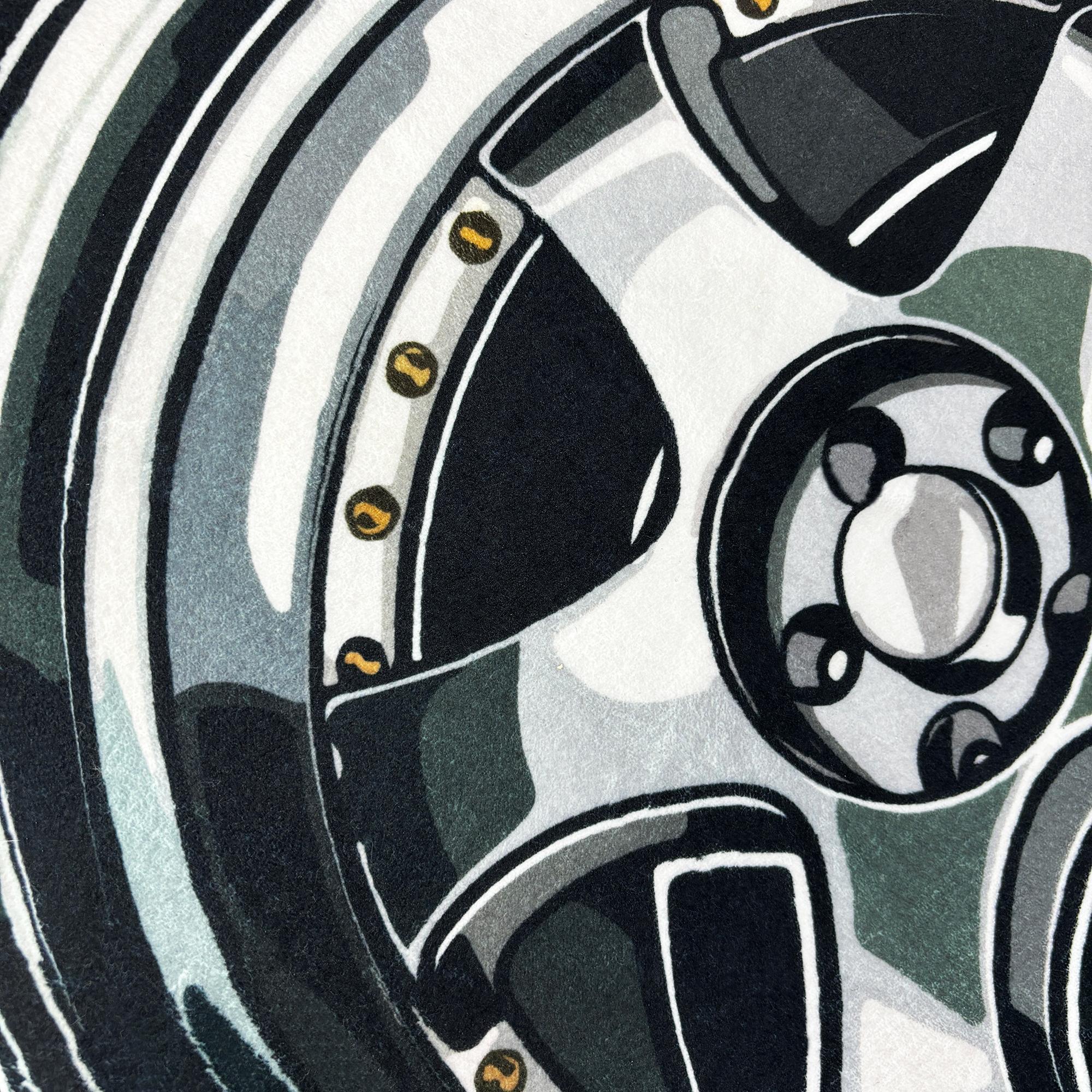 Round Creative Wheel Pattern Carpet, 1 Count Street Style Non-slip Floor Rug Mat, Geometric Pattern Rug, Decorative Carpet for Home Living Room Bedroom