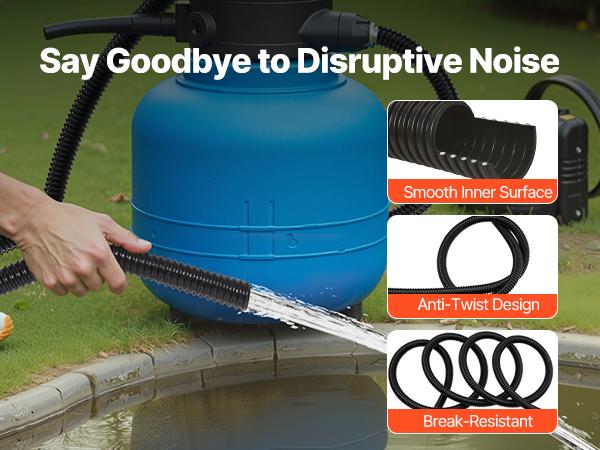 VEVOR 21 ft Corrugated Pond Tubing, 1 inch Inner Diameter, Flexible PVC Hose, Black Drain Pipe, Plastic Corrugated Water Tubing for Pond, Pump, Fountain, Garden, Swimming Pools, Filters, (1 pcs)