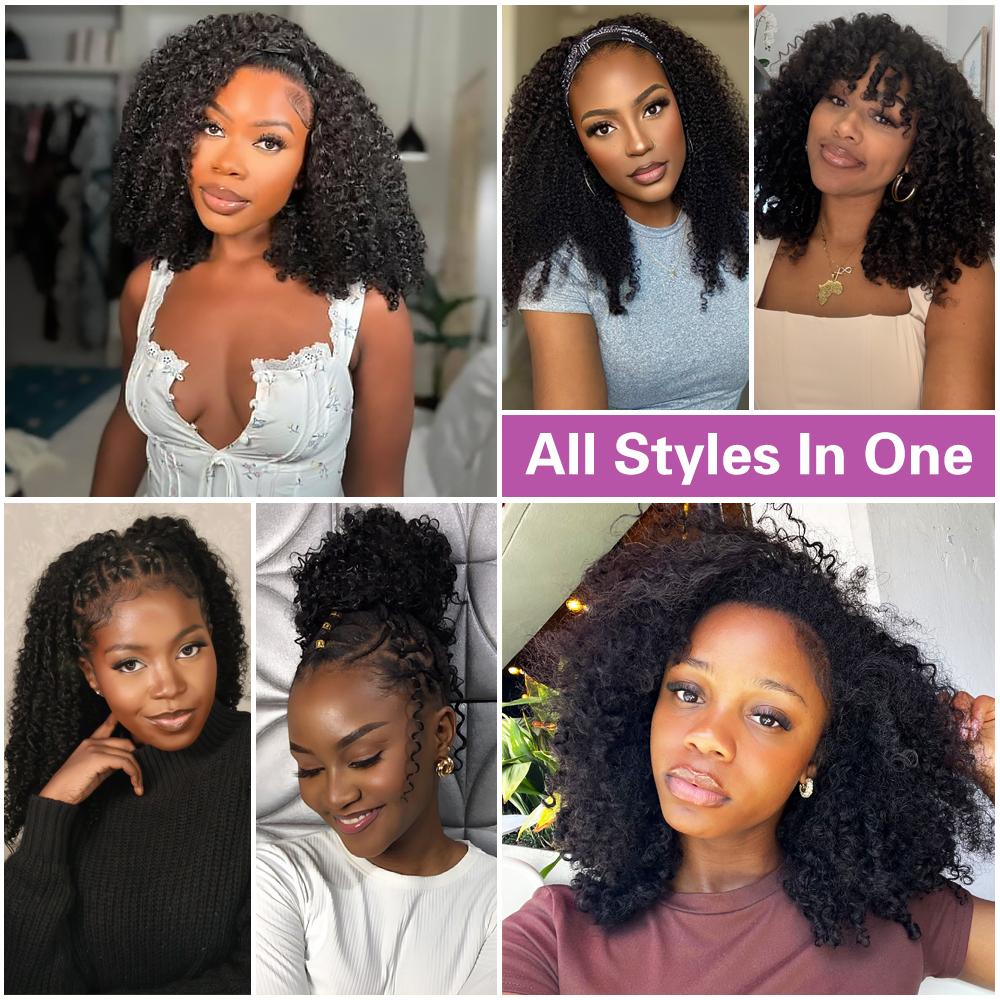 [ 3 In 1 Half Wig ] Midulla Kinky Curly Half Wigs Human Hair Wear and Go Glueless Short Curly Human Hair Wigs Upgraded Drawstring Cap for Women Beginner Friendly #FallFreshness SpringStatements