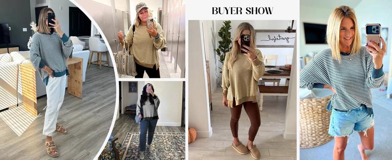 Fisoew Sports Women's Fall Oversized Sweatshirt Casual Waffle Knit Long Sleeve Crewneck Split Pullover Tunic Tops,Valentine's Day Gift Recommendations