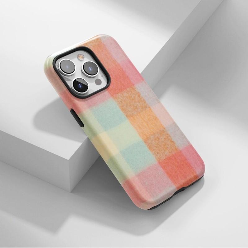 Colorful Plaid Phone Case, Pastel Check Pattern Cover, Soft Retro Preppy Case, Compatible with iPhone 17 16 15 14 13 12 11 Pro Max