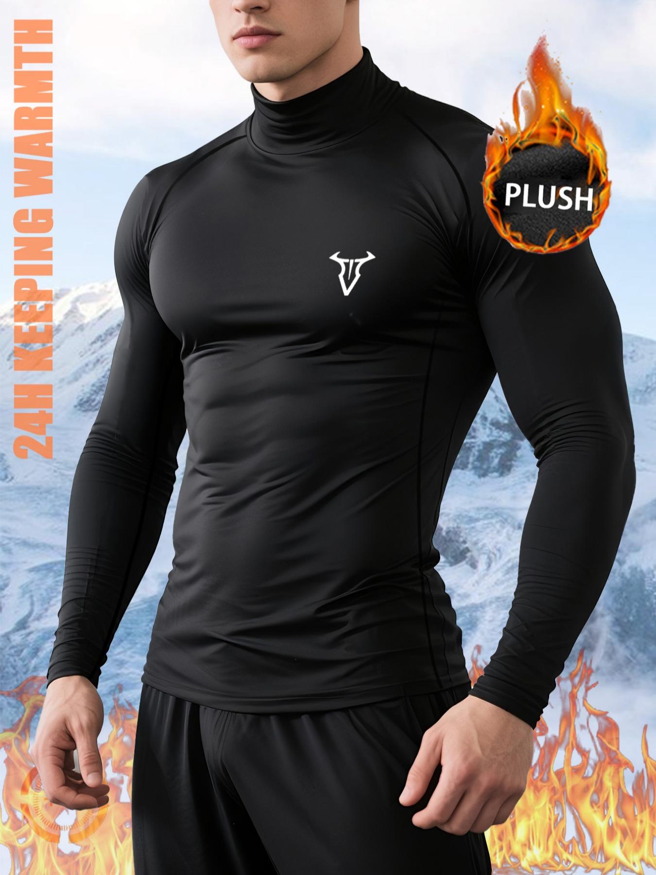 3-Pack Men’s Thermal Base Layer Tops – Fleece-Lined Compression Sports Top Shirts with “Bull” Print, Warm Stretch Fabric for Winter Running, Skiing, Hiking, Outdoor Training & Cold-Weather Workout Layering