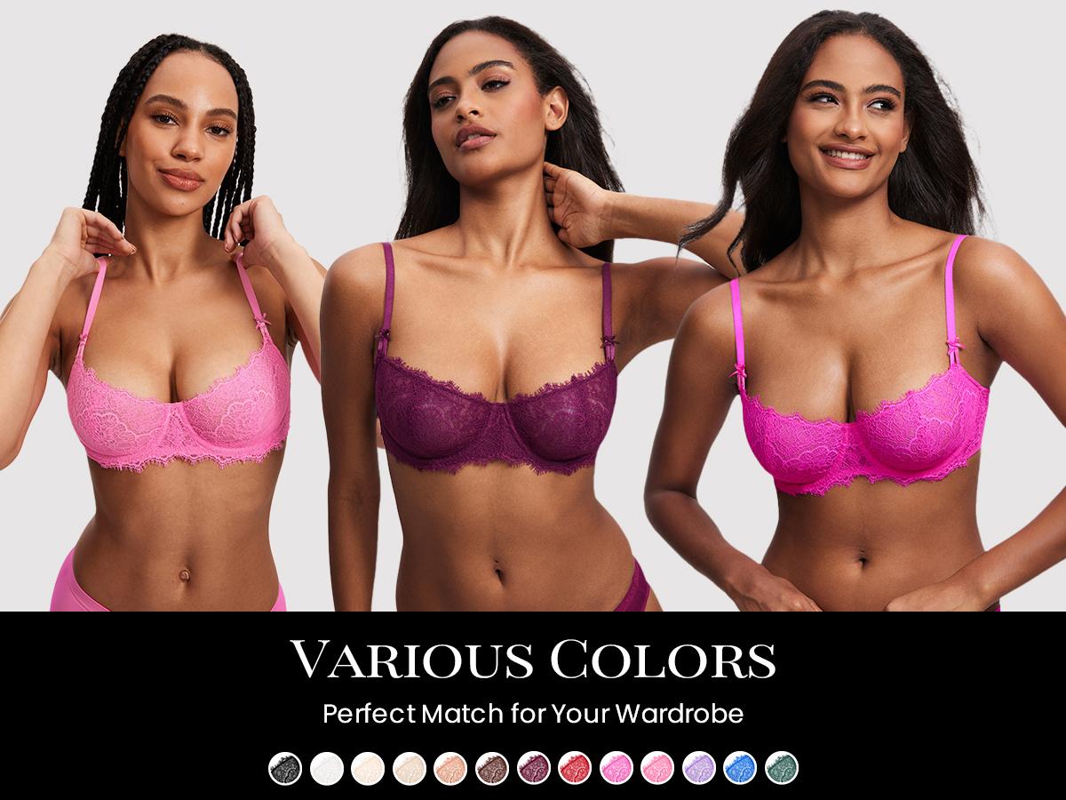 DOBREVA Women's Balconette Sexy Unlined Bra Lace Push Up Plus Size Bras See Through Underwire SpringStatements