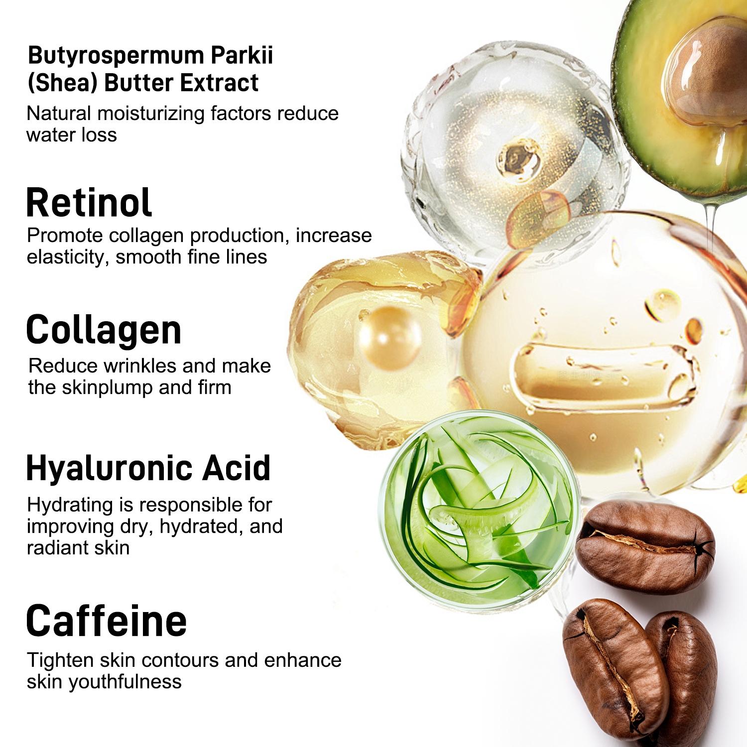 Retinol Lotion with Collagen, Hyaluronic Acid, and Caffeine, Firming Anti-Wrinkle Moisturizer for Face and Body, 100ML