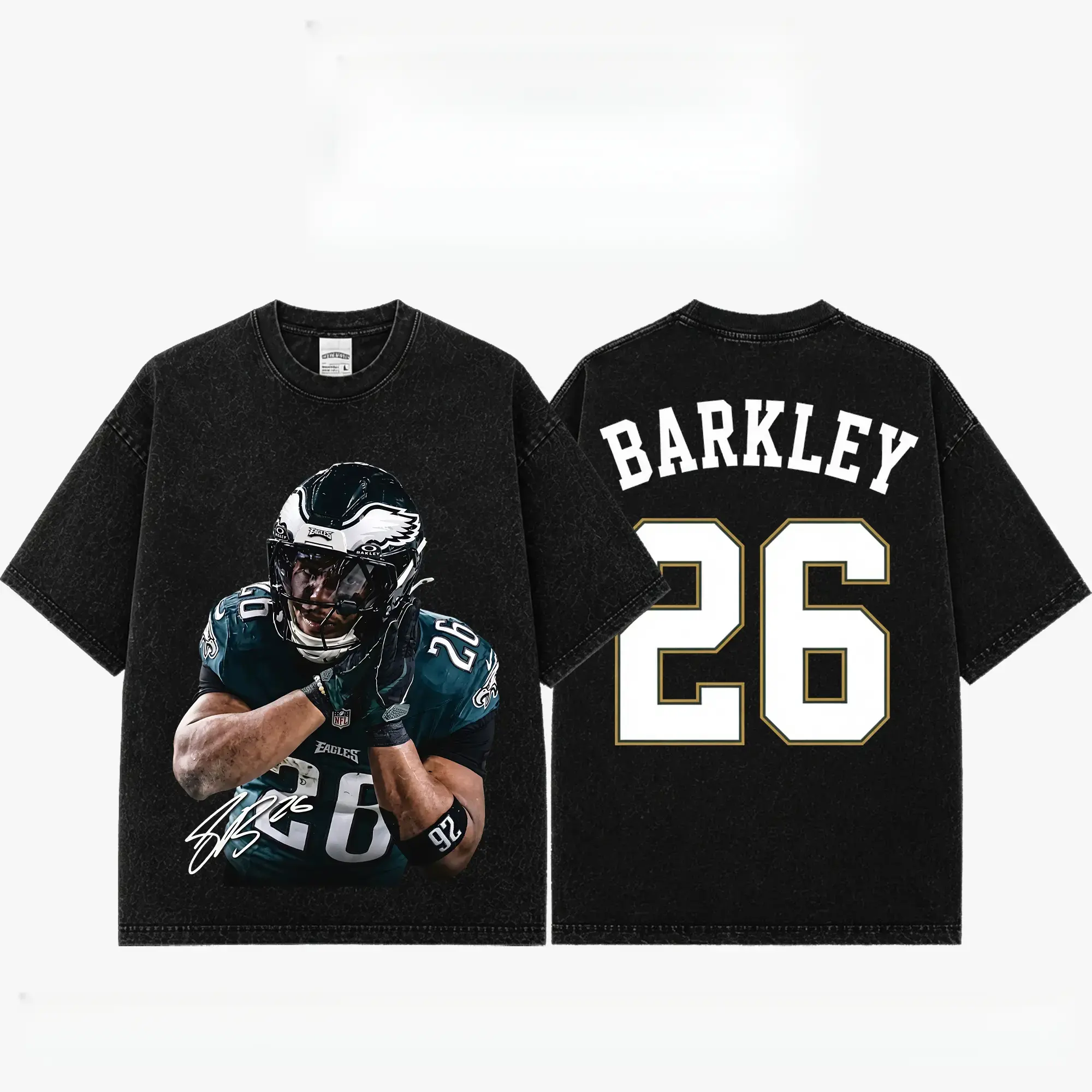 [Sale Up To 50%] Unisex Saquon Barkley # 26 Premium Acid Washed Cotton T-Shirt, Philly Football Fan Graphic Tee, Vintage Heavyweight Game Day Shirt, Unisex Washed Streetwear Gift